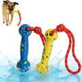 Floating Dog Pool Toys, Tough Interactive Water Fetch Bumpers with Durable Rope for Small Medium Large Dogs, 2 Pack Bright Dog Chew Toys Summer Outdoor Training Teething, Yellow&Blue