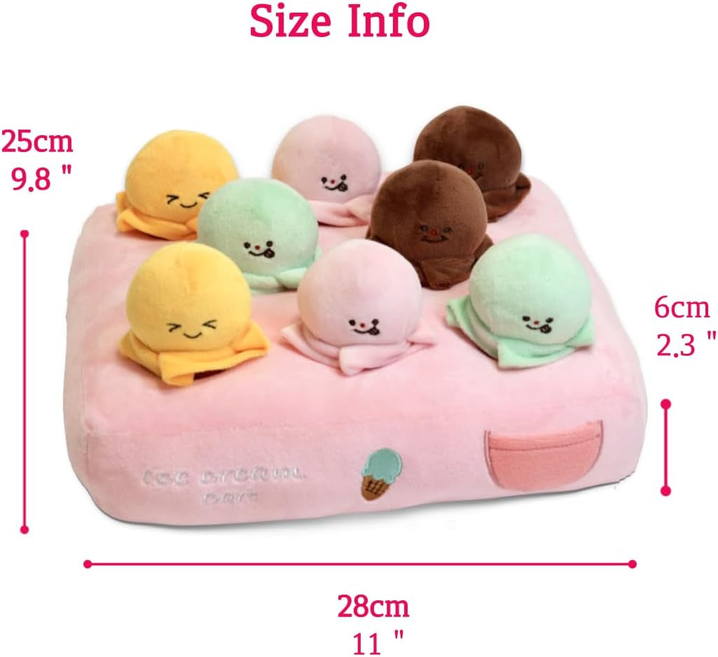 Enrichment Dog Puzzle Toy, Snuffle Mat for Puppies, Pink Dog Toys for Small Dogs, Interactive Small Dog Toys, Ice Cream Cart Plush Dog Toy