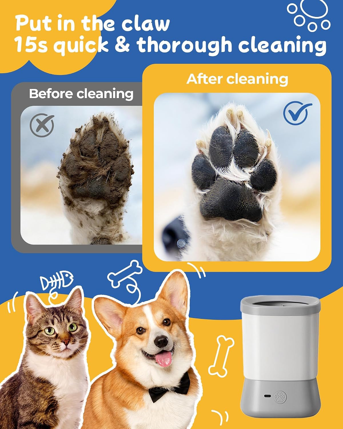 Electric Dog Paw Cleaner for Dogs，2 Speeds Automatic Dog Foot Paw Washer for Small Medium to Large Cat Dog Pet (Grey)