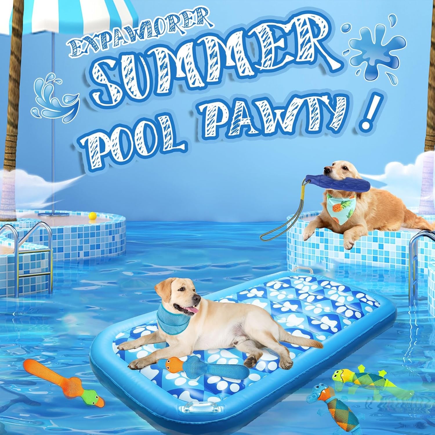 Inflatable Dog Pool Float - Large Ride on Pool Raft Toy for Pet, Summer Swiming Pool or Lake Water Games for Small to Large Dogs, Floating Raft with Cute Paw Design
