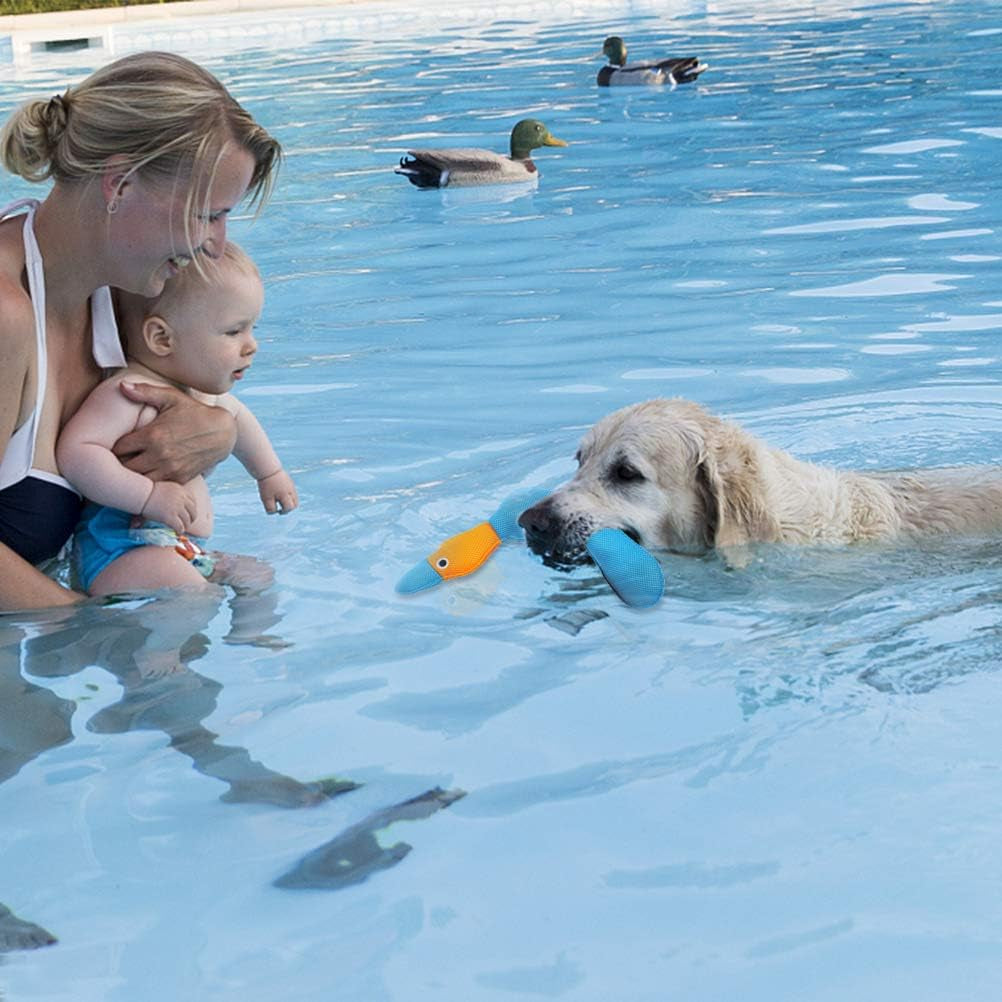 Floating Dog Water Pool Toys - 2 Pack Stuffed Duck Dog Toys Long, Pet Summer Essentials for Fetch & Training, Built-In Squeaky Ball Loud Sound for Small Medium Large Breeds, 20.5 Inch