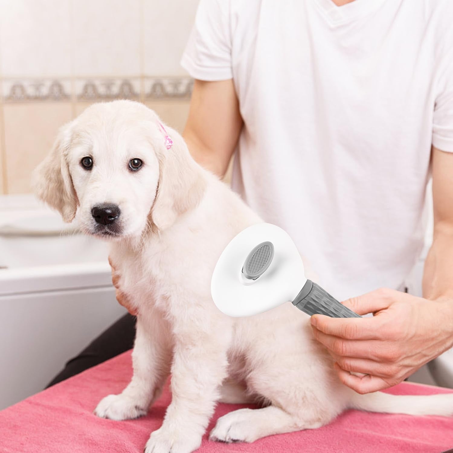 Cat Brush for Shedding, Skin Friendly Self-Clean Dog Slicker Brush | Removes Loose Undercoat, for Dogs Cats Rabbits Long & Short Hair, Pet Grooming Tool with Rounded Tips, Ergonomic Handle, Gray