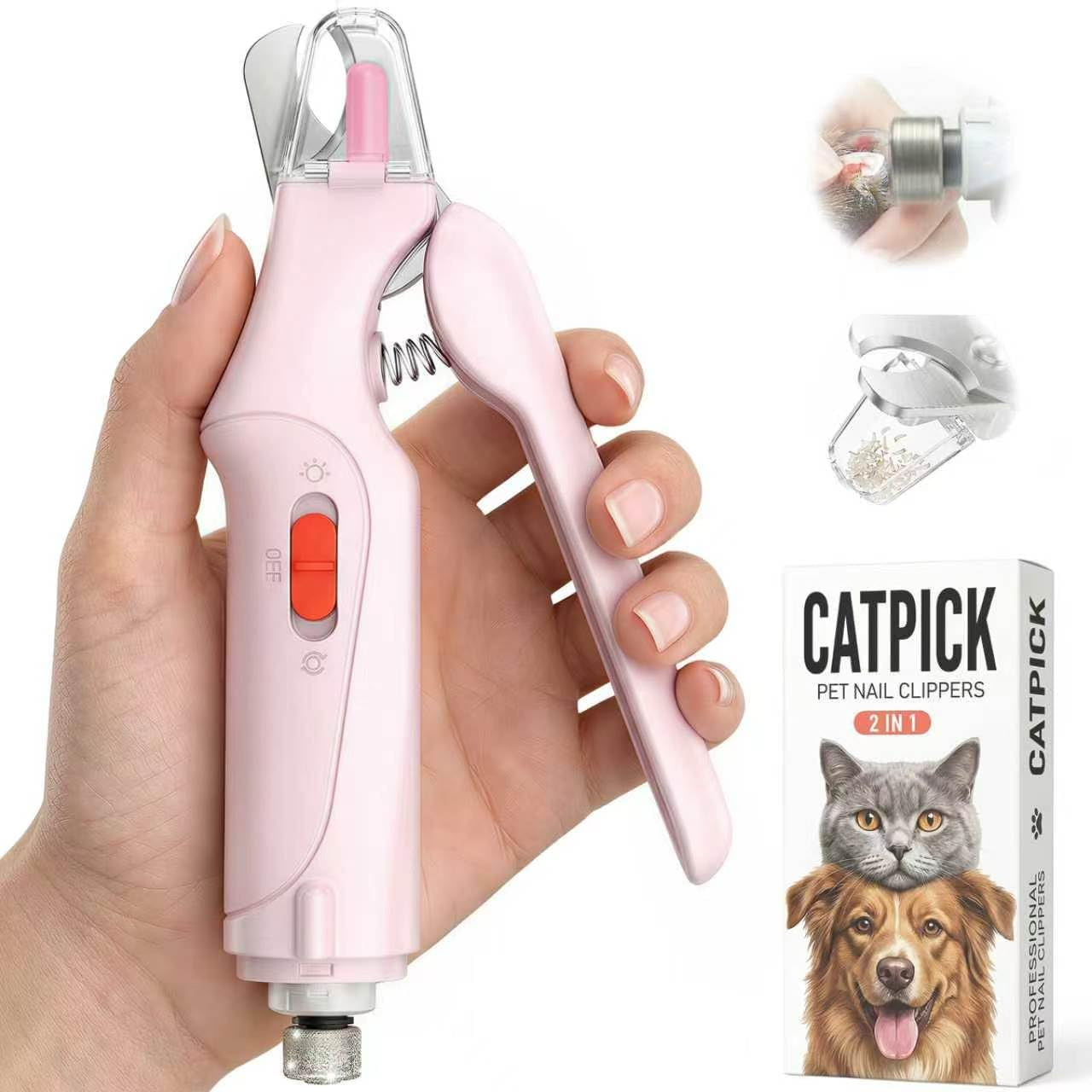 2-In-1 Cat Nail Clippers & Dog Nail Clippers Trimmers for Large Medium Small Dogs Cats Claw Trimmer Quick Sensor and Safety Guard USB Rechargeable with 2 LED Lights Dogs Nail Trimmer