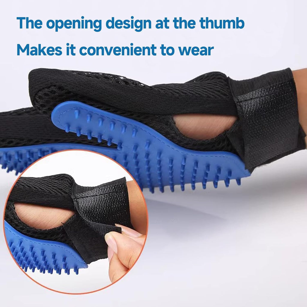 Pet Hair Removal Glove for Dogs & Cats, 2-Pack Blue | 2-In-1 Deshedding Brush and Massage Mitt for Shedding Control, Bathing and Washing, Safe for Short or Long Hair Pets