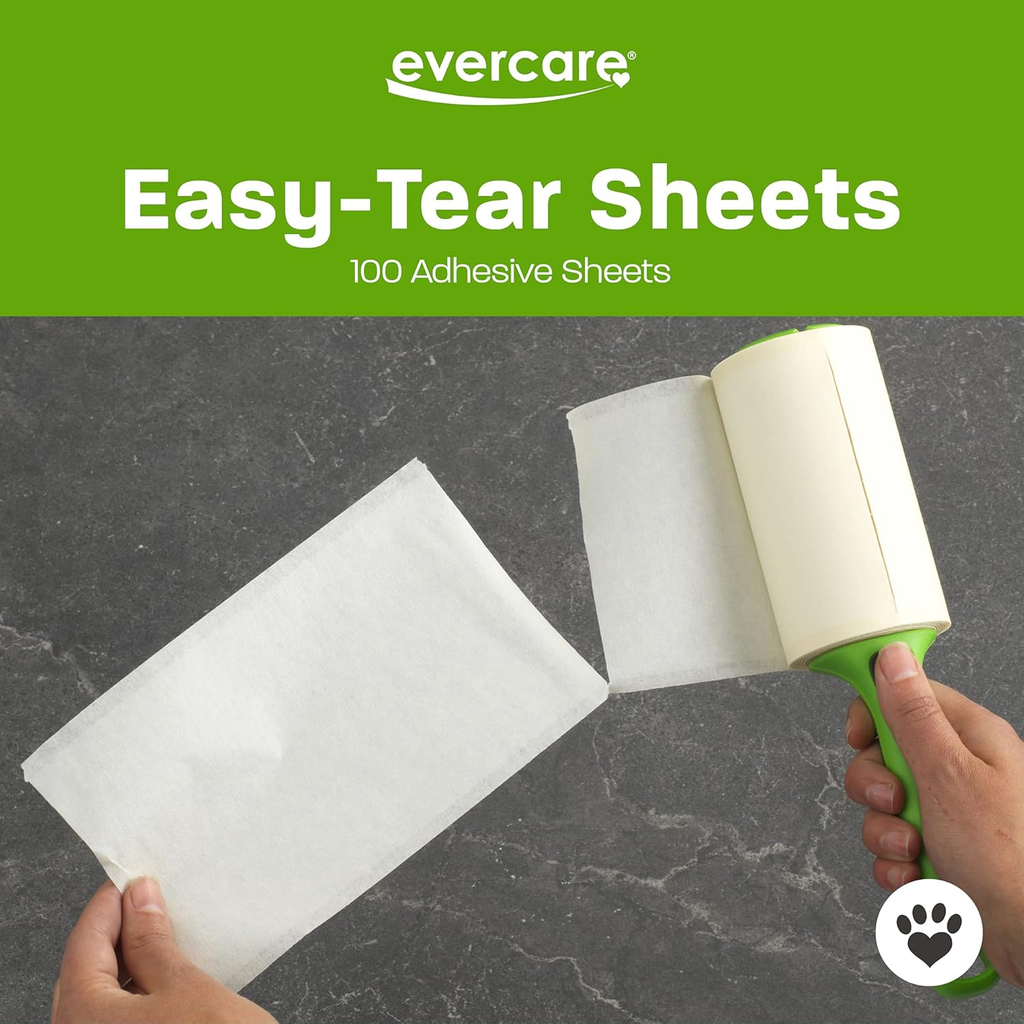 Evercare Easy-Tear Sheets with adhesive roller on a gray surface, featuring the Evercare brand.