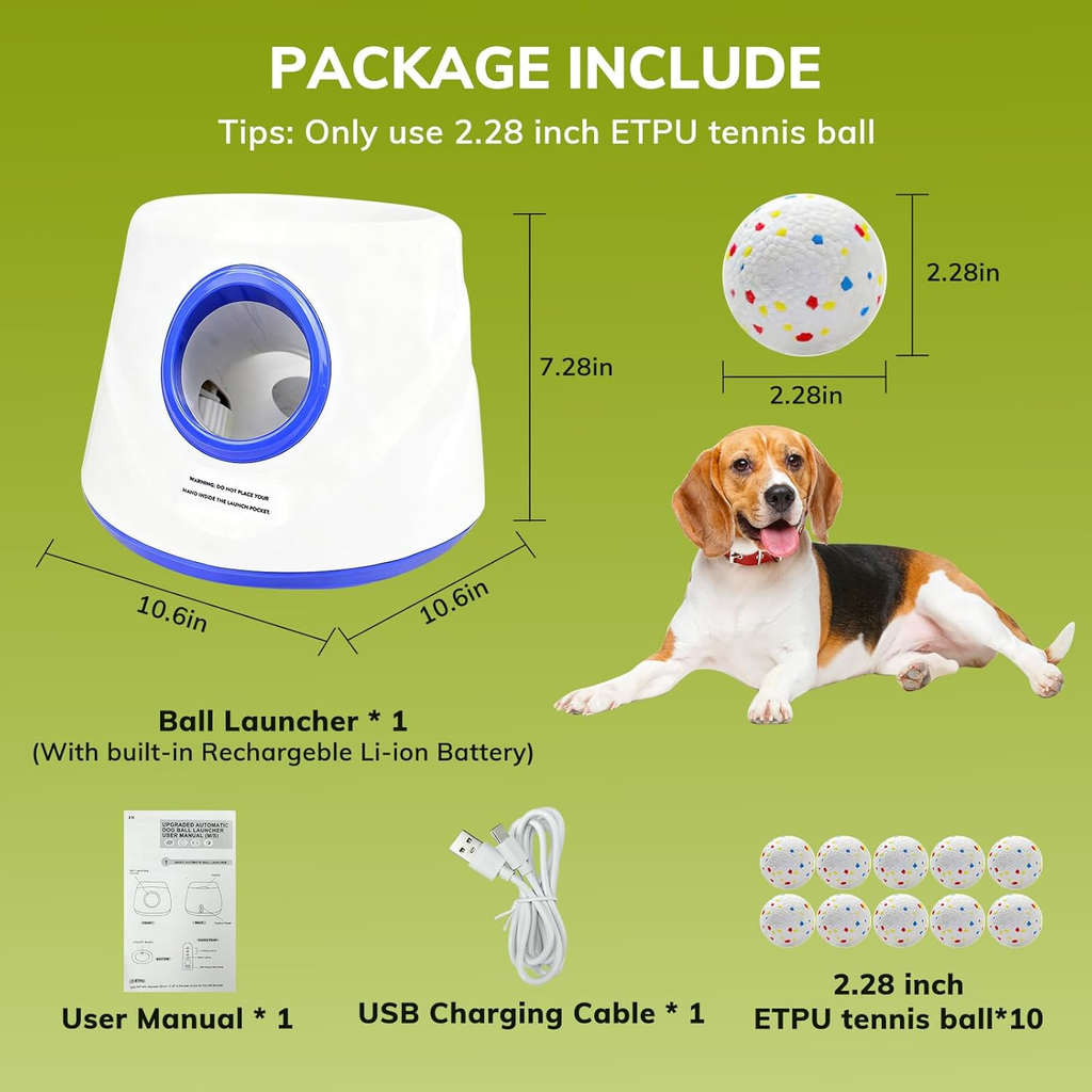 Dog ball launcher with tennis balls on a green background