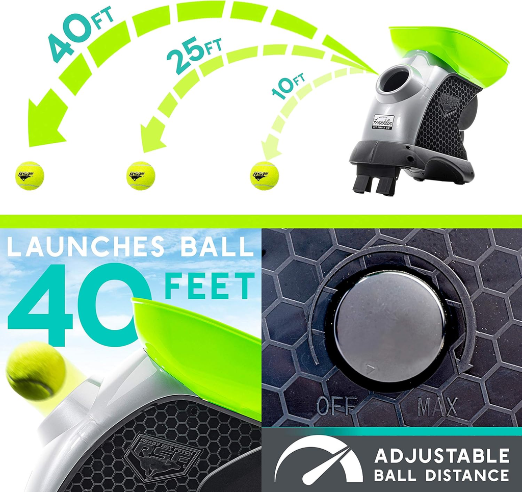Golf ball launcher with adjustable distance feature and launch distance measurement.