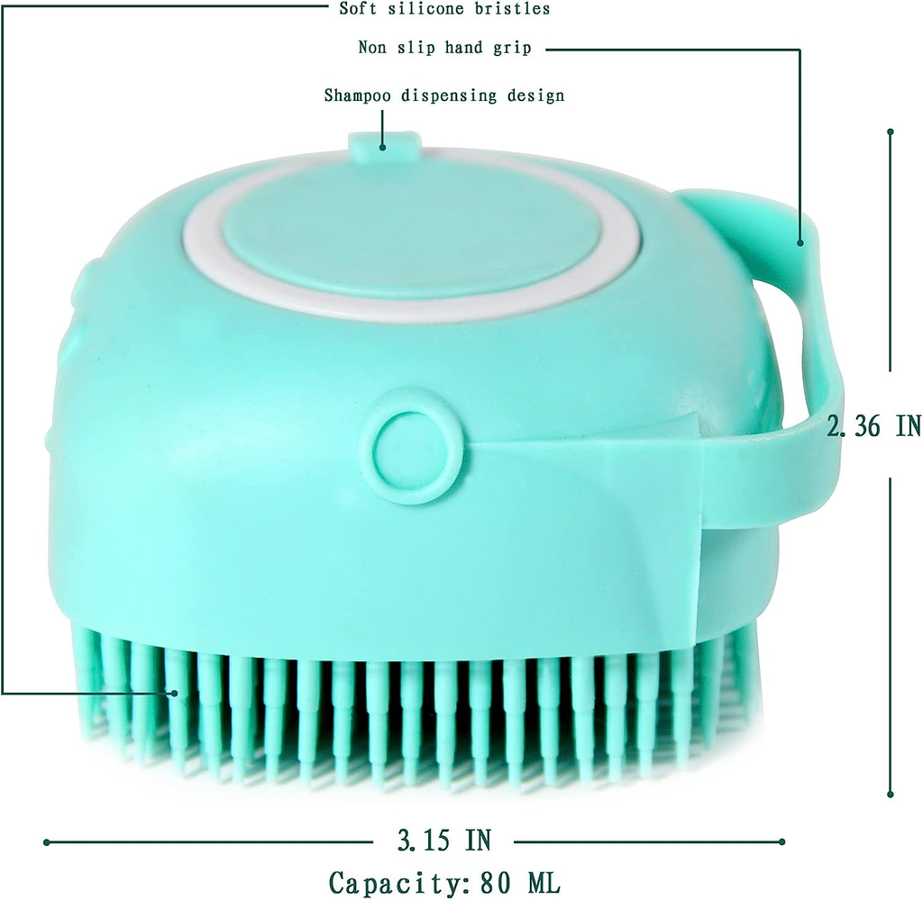 Green silicone scrubber with text labels on a white background