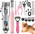 Dog Grooming Kit with Dog Clippers Rechargeable Wireless Grooming Clippers, Pet Trimmer for Thick Fur, Stainless Steel Blades & Nail Trimmer
