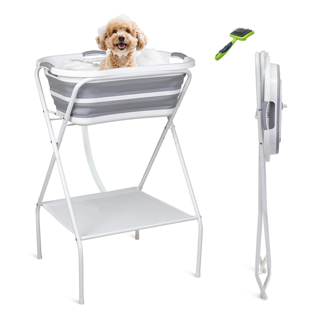Portable Dog Bath Tub and Dog Washing Station, Collapsible Elevated Pet Tub for Bathing, Showering, Grooming, Pet Bathing Basin for Small to Medium Dogs, Cats and Other Pets (Built-In Drainage System)