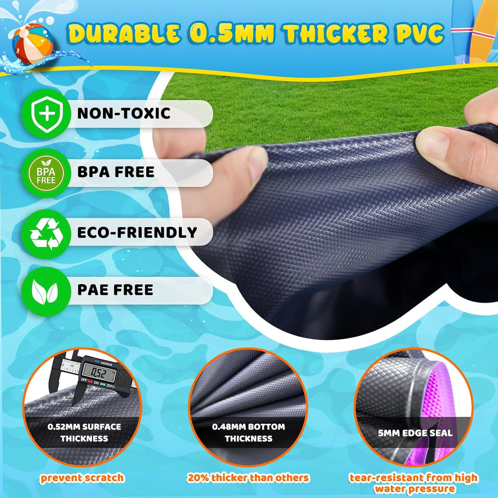 67” Non-Slip Splash Pad for Kids & Dogs, round Outdoor Water Sprinkler Pad, 0.5Mm Thickened Tear-Resistant PVC, Kids Water Toy & Dog Pool for Backyard Summer Fun