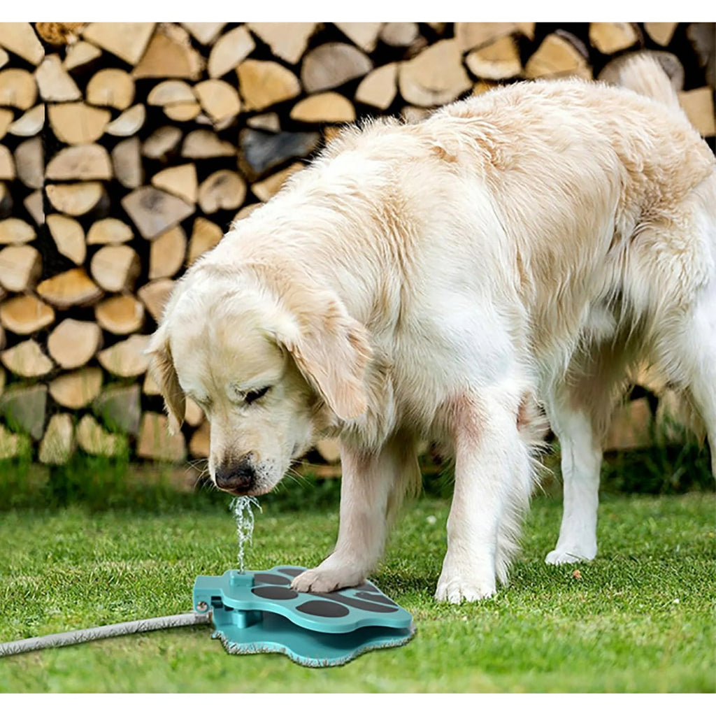 Dog Water Fountain and Sprinkler, Outdoor Pet Dog Step on Water Dispenser with Hose, Multifunctional Paw Activated Drinking Fountain, Garden Sprinkler Toy, Blue