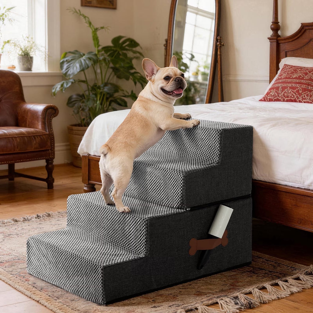 Dog Stairs for Bed 18" H, 4-Step Dog Steps for Small Dogs and Cats, Indoor Non-Slip Balanced Pet Stairs Suitable for Puppy,Grey