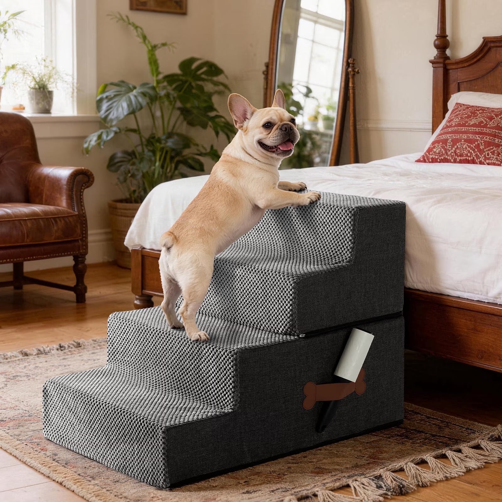 Dog Stairs for Bed 18" H, 4-Step Dog Steps for Small Dogs and Cats, Indoor Non-Slip Balanced Pet Stairs Suitable for Puppy,Grey