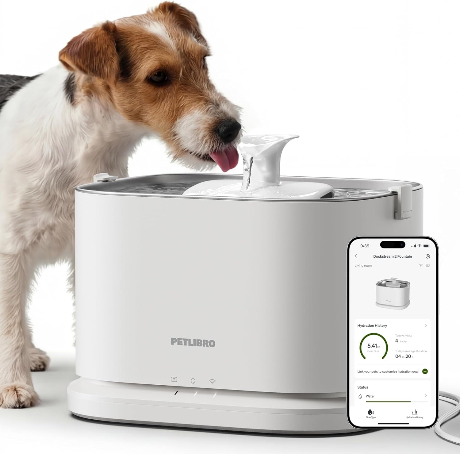 PETLIBRO Quiet Dog Water Fountain Stainless Steel Tray, Smart Pet Water Fountain for Dogs inside with App Monitoring, 3L Dog Fountain Water Bowl, Automatic Water Dispenser for Dogs, Cat Water Fountain
