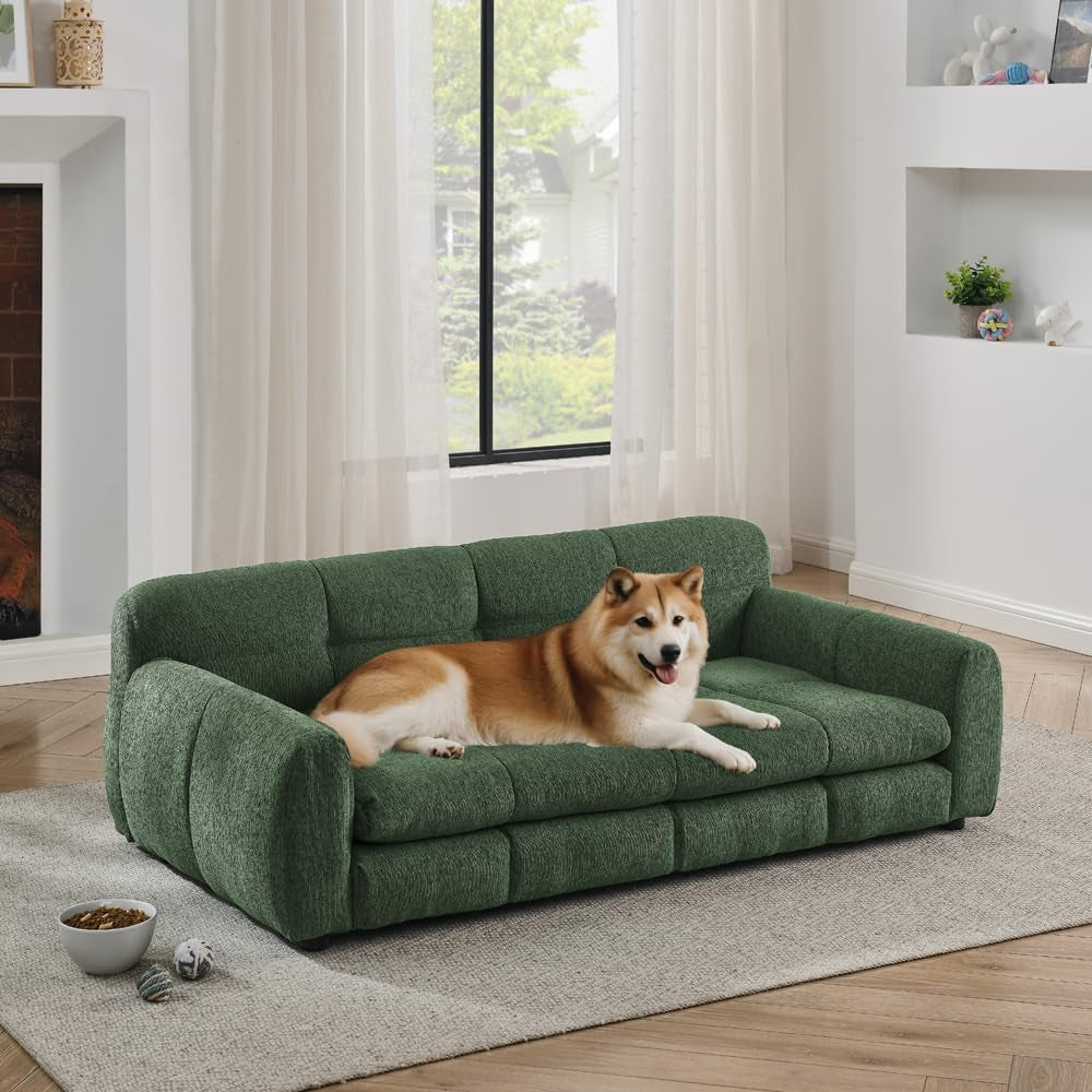 51" Pet Bed Dog Sofa,Upholstered Dog Couch for Medium and Large Dogs,Breathable & Comfortable Pet Bed,Elegant Rectangle Couch with Backrest and Armrests,For Pets,Linen Fabric,Beige