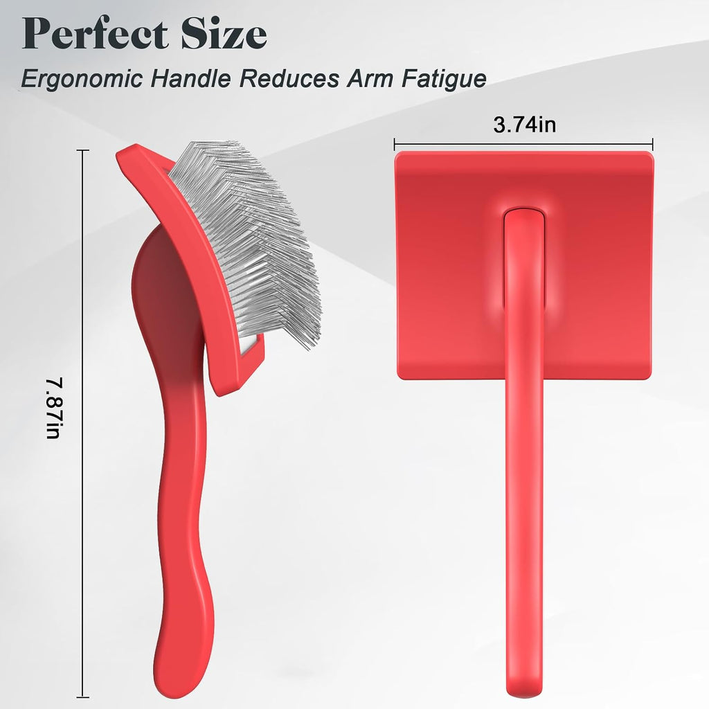2PCS Slicker Brush for Dogs & Pet Comb,Professional Dog Grooming Brush (Red, Large)