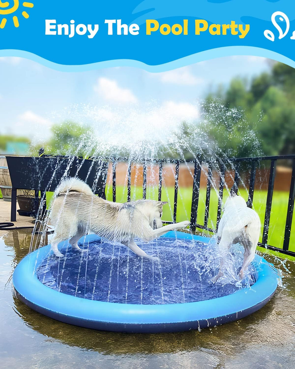 Dog Splash Pad 59" Anti-Slip Dog Pools for Large Dogs 0.58 Mm Thick Dog Sprinkler Water Toy