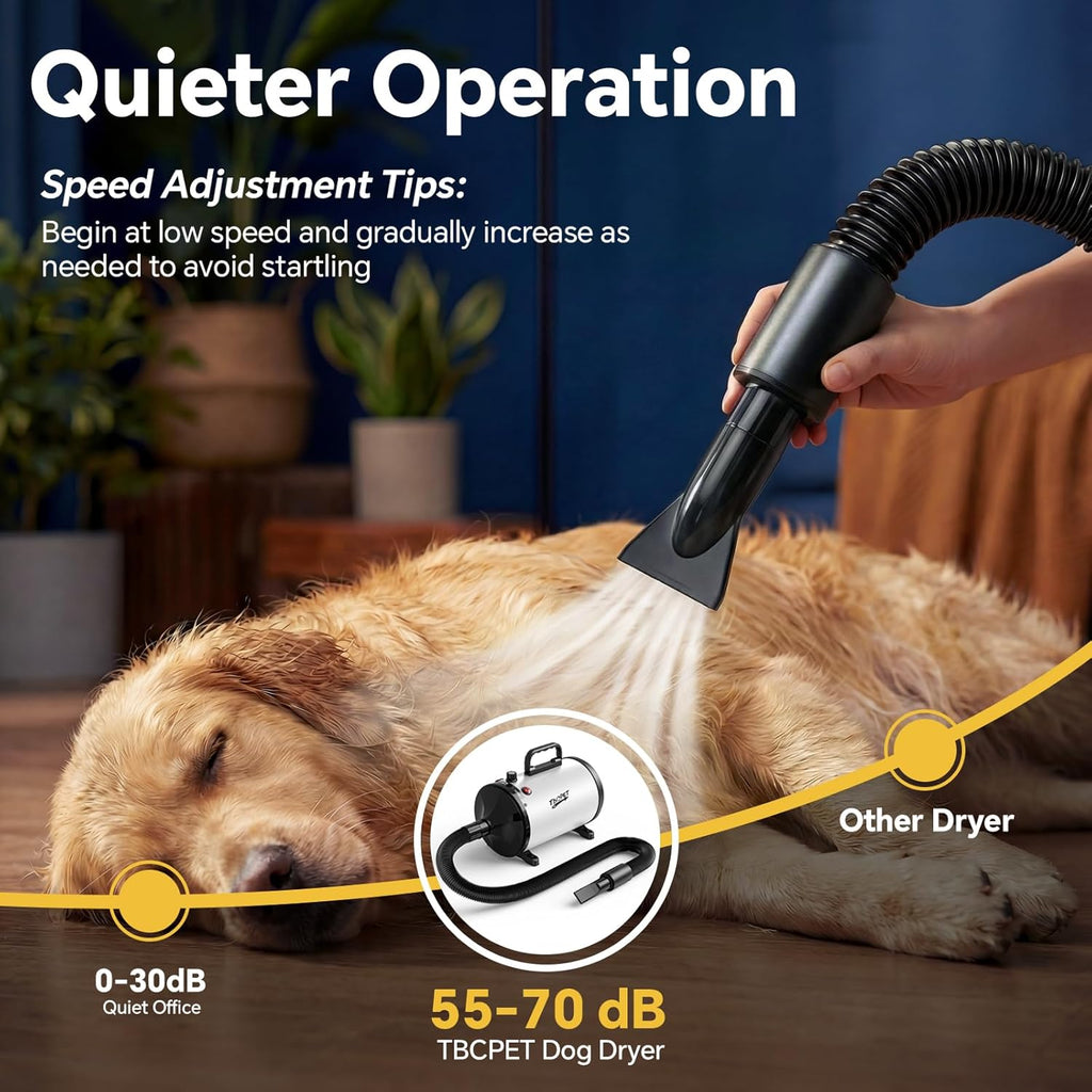 Dog Dryer High Velocity Dog Hair Dryer 5.2HP/3800W, Stepless Adjustable Speed Temperature Dogs Grooming Blow Dryer, Pet Dryer with 4 Nozzles,Blow Dryer for Dogs, White