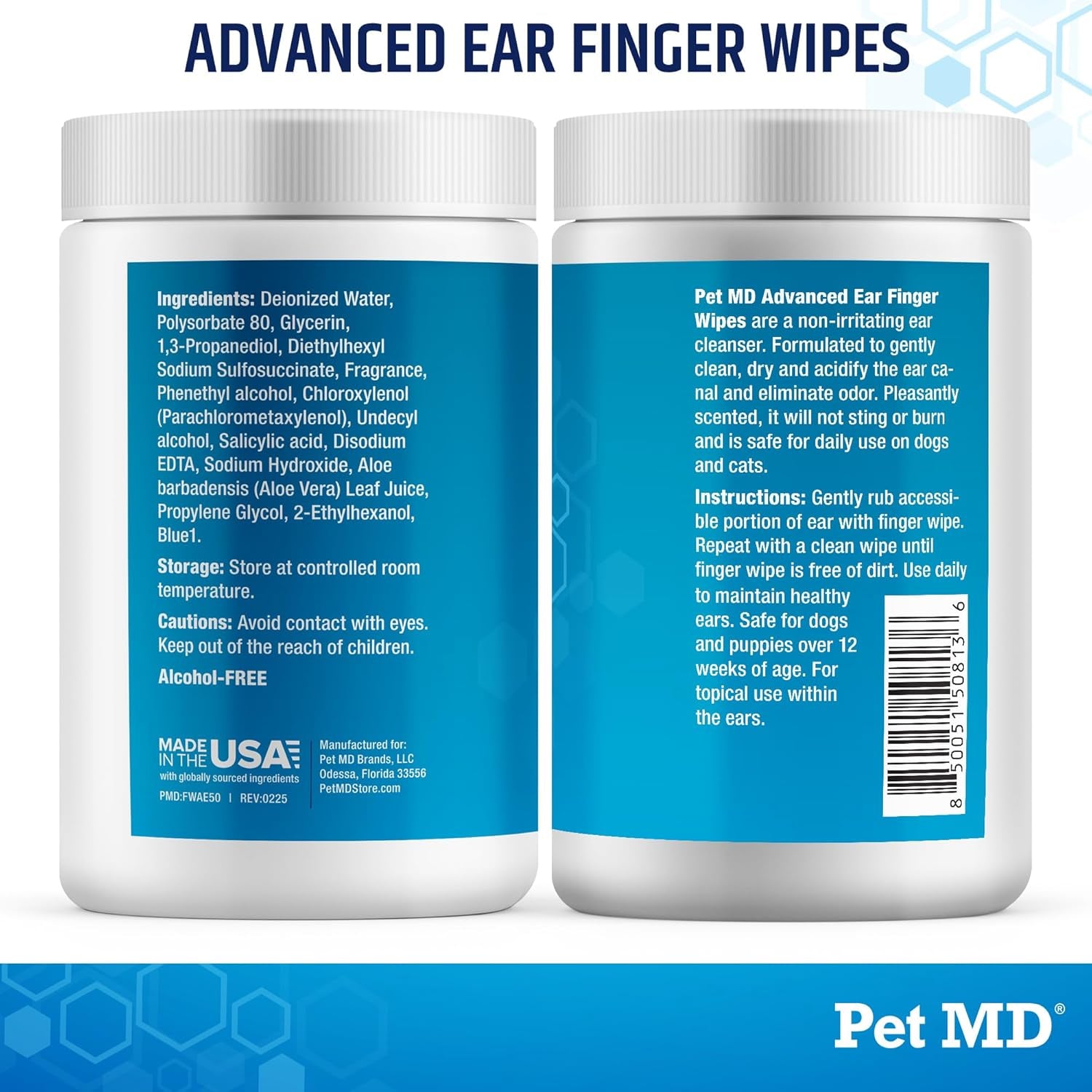 Advanced Ear Finger Wipes for Dogs & Cats - Cucumber Melon (50Ct) | Non-Irritating Cat Ear Wipes & Puppy Ear Cleaner - Pet Safe Cleaner to Aid in Itchiness and Odor