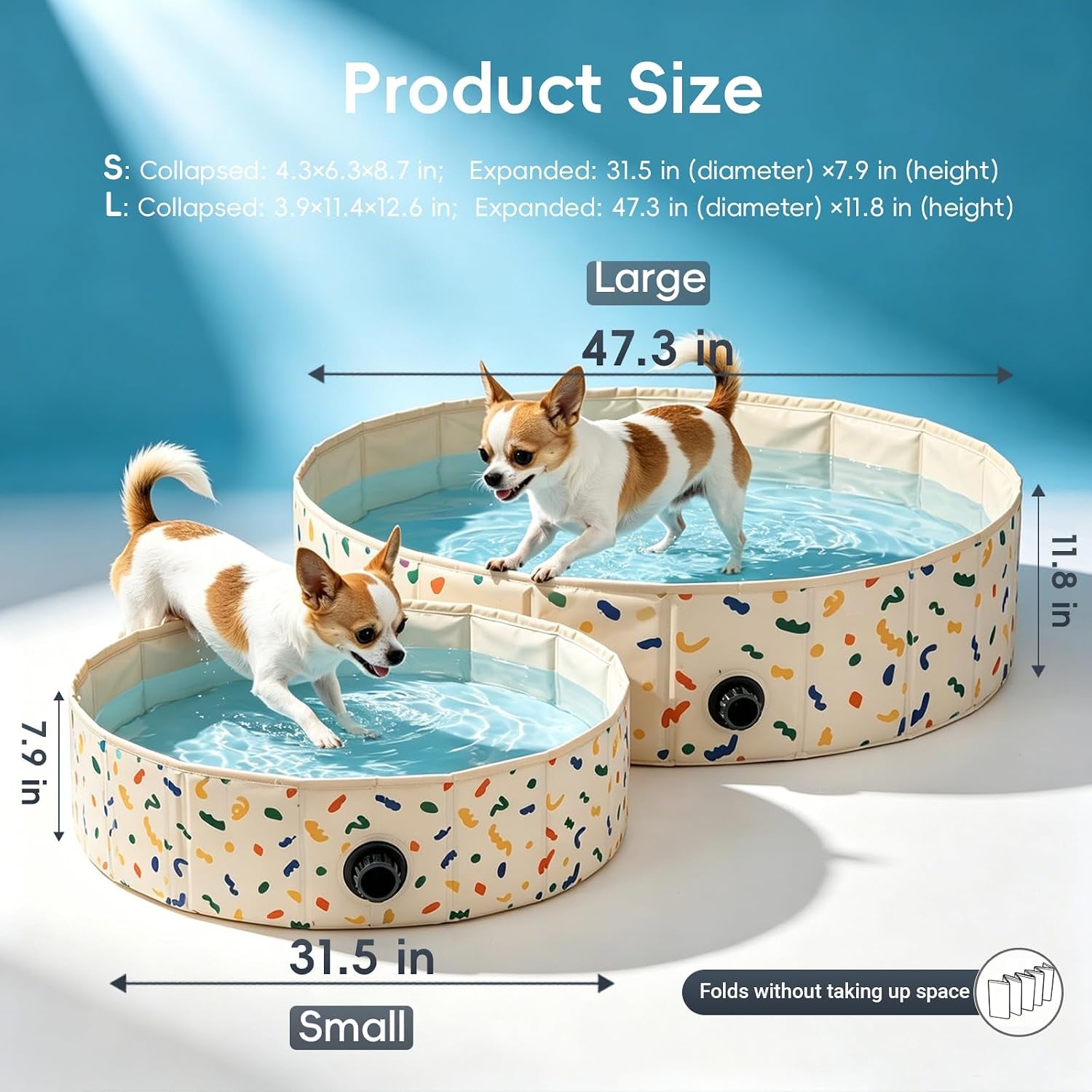 Foldable Dog Ball Pit with 64 Balls Included & Dog Pool, Portable Multifunctional Ball Pit for Dogs & Cats, Anti-Collapse Non-Slip Pet Play Pool (Beige S+64 Balls)