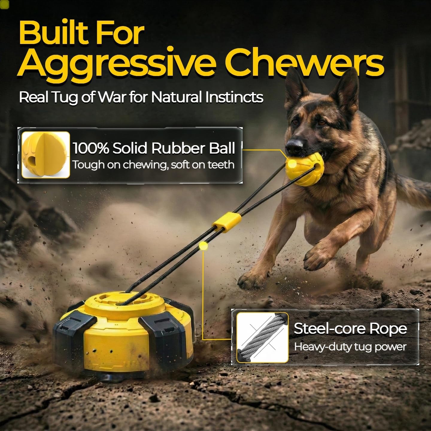 Interactive Tug of War Dog Toys Enrichment Stimulating Suction Cup | for Aggressive Chewers Medium & Large Dogs to Keep Them Busy, Vacuum Suction Base, Rubber Teething Rope Toy, Indoor & Outdoor