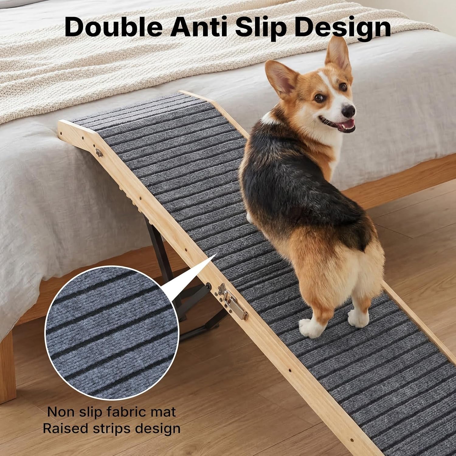 Folding Dog Ramp for Bed Couch for Small Dogs Height 20" to 31" | 65" Long Portable Pet Ramp for Bed Car 5 Adjustable Height Doggie Dachshund Senior Dog Ramps with Steel Bracket, up to 220Lbs