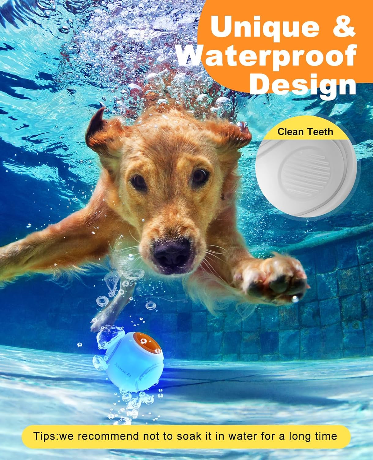 Light up Dog Balls, LED Dog Toy Ball Rechargeable, Bounce-Activated Durable Fetch Ball Grow in the Dark, Night Glowing Toy, Natural Rubber, Color Changing LED, 2.5 Inches-Orange