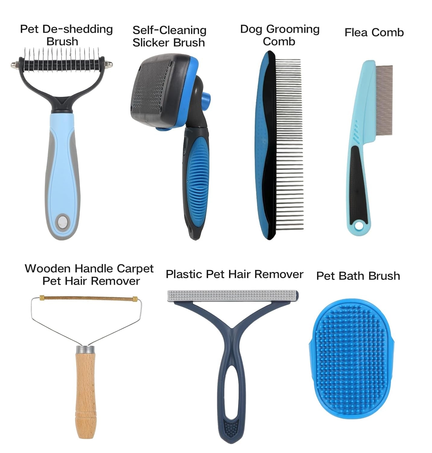 7‑In‑1 Pet Deshedding Tool, Dog Grooming Brush Set, Dog Brush Combo | Pet Deshedding Brush, Flea & Grooming Comb, Carpet & Bath Hair Remover