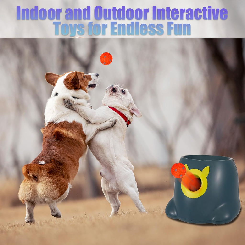 Automatic Ball Launcher for Dogs, Dog Fetch Ball Thrower Launcher, 3 Adjustable Distances, Interactive Pet Self Playing for Small Dogs and Puppies with 10 Balls (2 Inches)