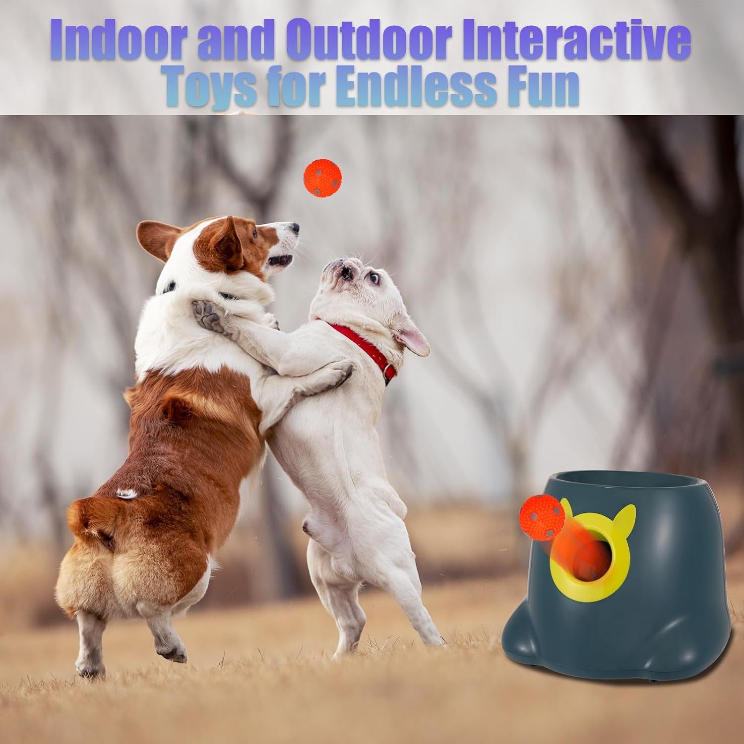 Automatic Ball Launcher for Dogs, Dog Fetch Ball Thrower Launcher, 3 Adjustable Distances, Interactive Pet Self Playing for Small Dogs and Puppies with 10 Balls (2 Inches)