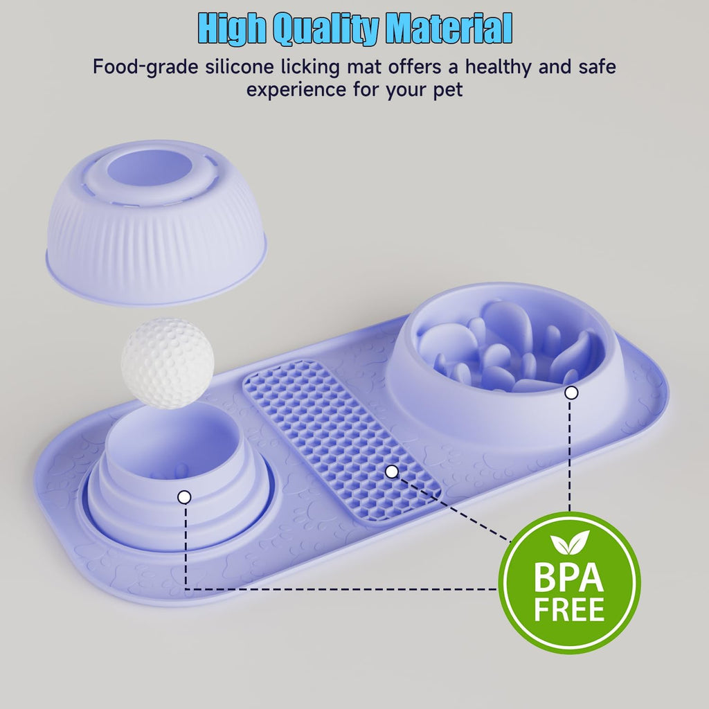Dog Lick Bowl with Rolling Ball, 3 in 1 Slow Feeder Dog Bowls, Bone Broth Dog Licking Bowl with Lick Mat & Interactive Rolling Ball, Non-Slip Dog Enrichment Toy for Small Medium Large Breed