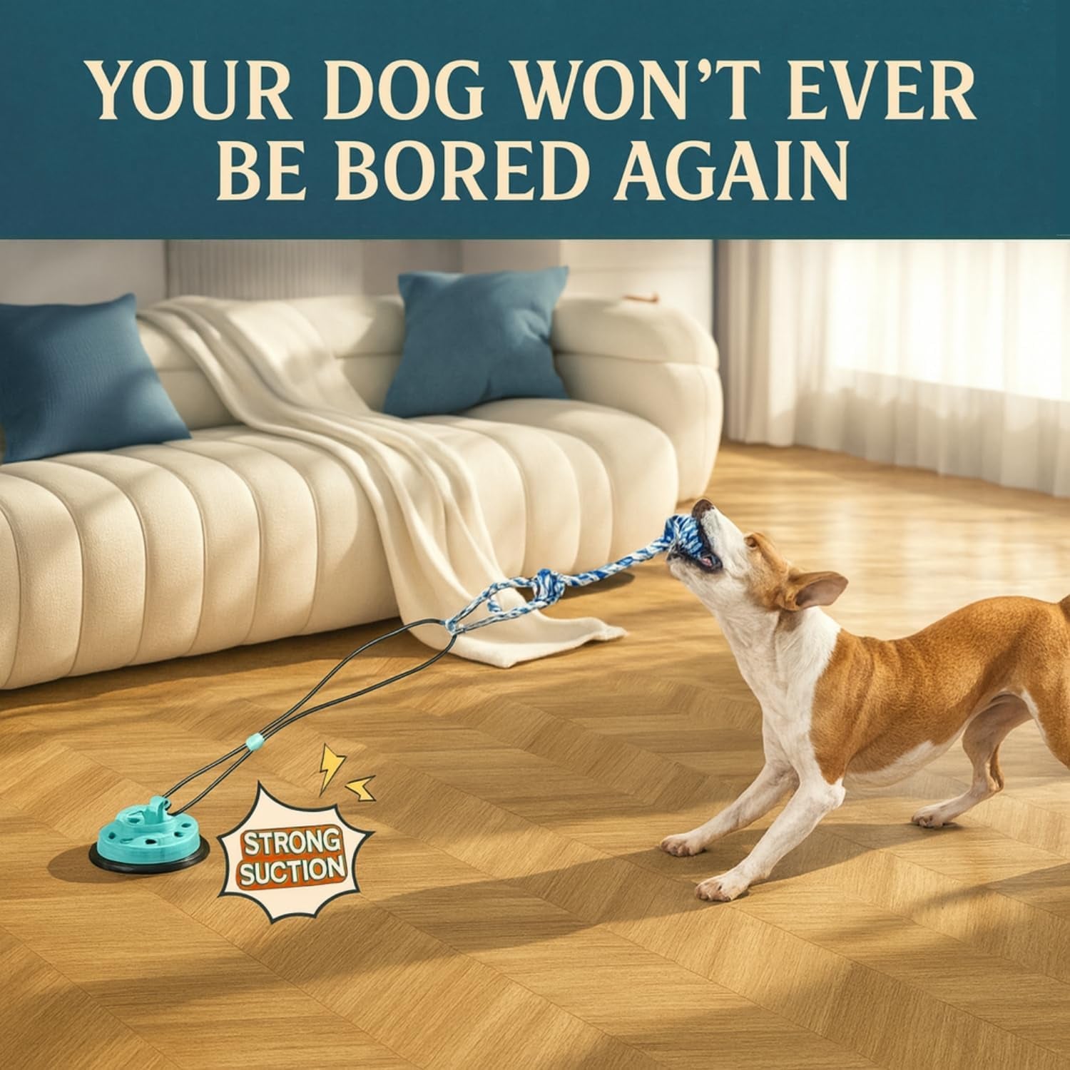 Dog Rope Toy with Suction - Perfect Dog Toys for Aggressive Chewers - Nearly Indestructible & Stimulating - Suitable for Large & Small Dogs & Puppies