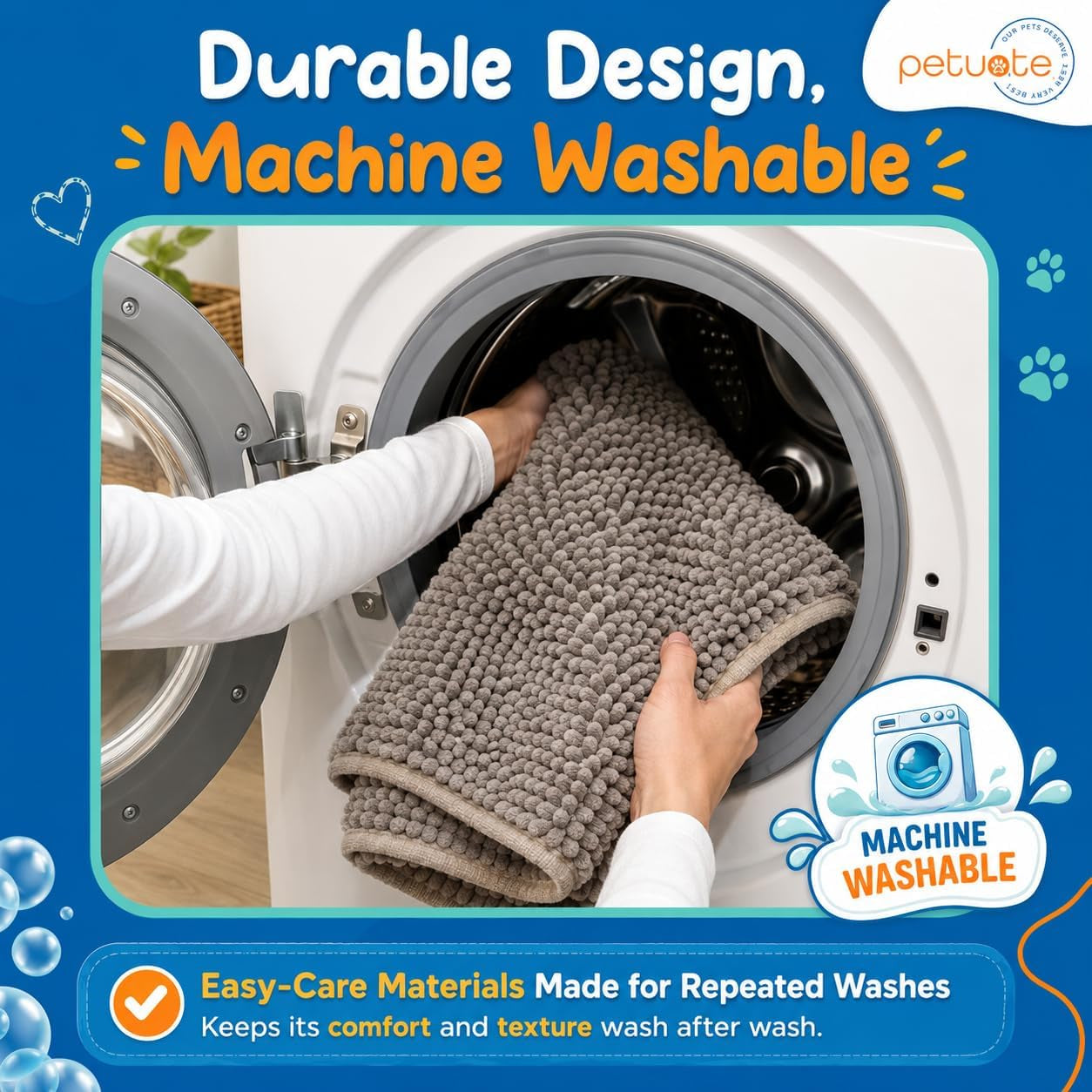 Pet 2-In-1 Dog Towel & Mat – Transforms from Drying to Bath Mat, Ultra Soft, Absorbent & Quick-Drying, Machine Washable Dog Towels with Detachable Non-Slip Mat and Hand Pockets (Medium)