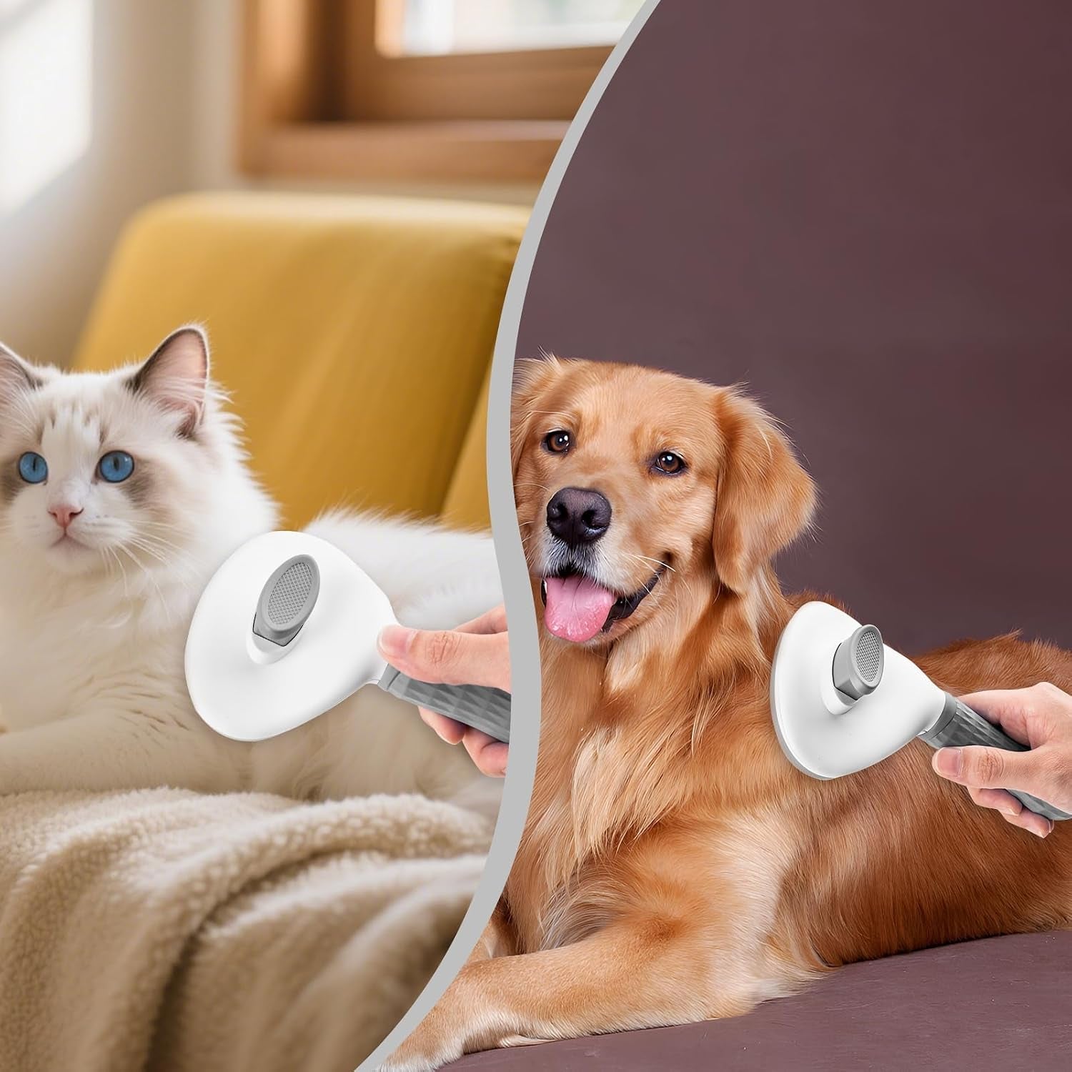 Cat Brush for Shedding, Skin Friendly Self-Clean Dog Slicker Brush | Removes Loose Undercoat, for Dogs Cats Rabbits Long & Short Hair, Pet Grooming Tool with Rounded Tips, Ergonomic Handle, Gray
