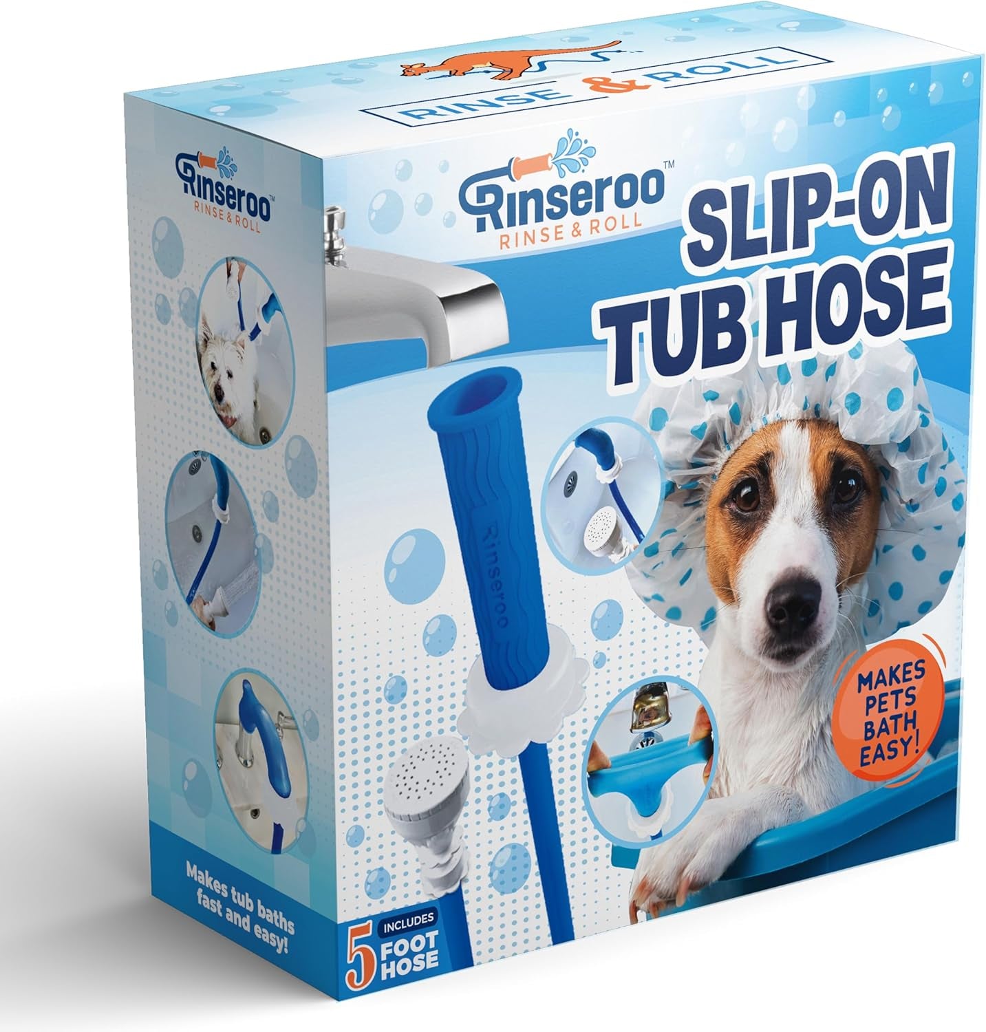 Slip-On Bathtub Faucet Sprayer Attachment. Ultra-Flex Dog Shower Hose Adapter Portable Hose Attachment with Sprayer Pet Showerhead Attach Tub Spout 5 Foot Hose. No Install for Speedy Washing