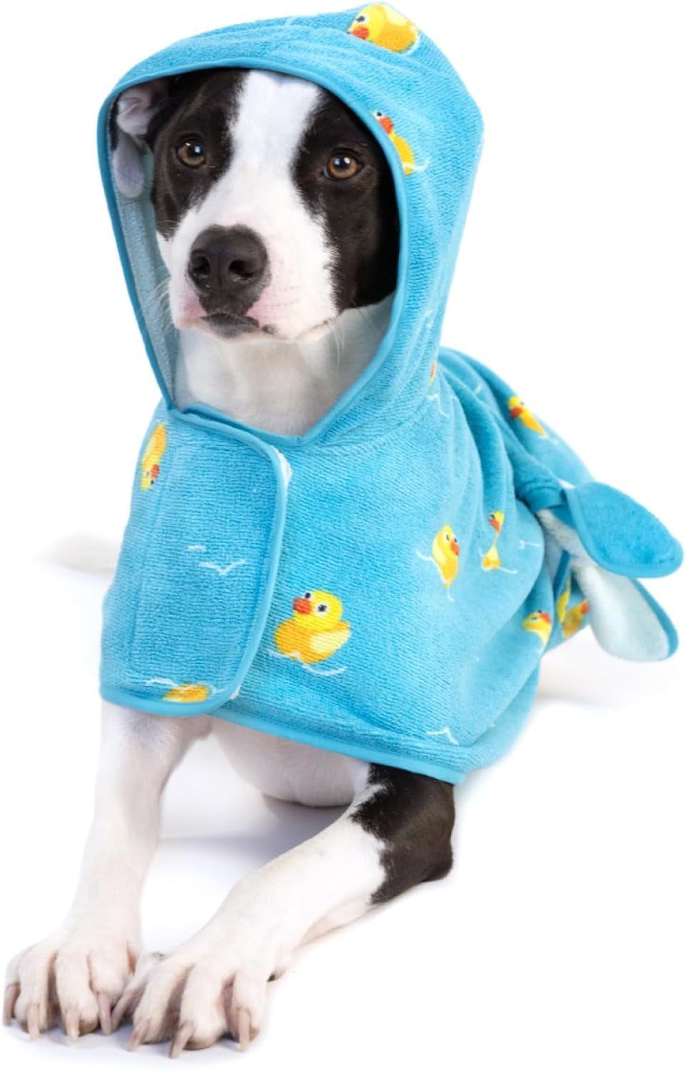Dog Bathrobe - for Dogs - Medium | Fast Drying, Microfiber Bath Towel - Hook & Loop Closure and Wrap Tie - Machine Washable - Rubber Duck
