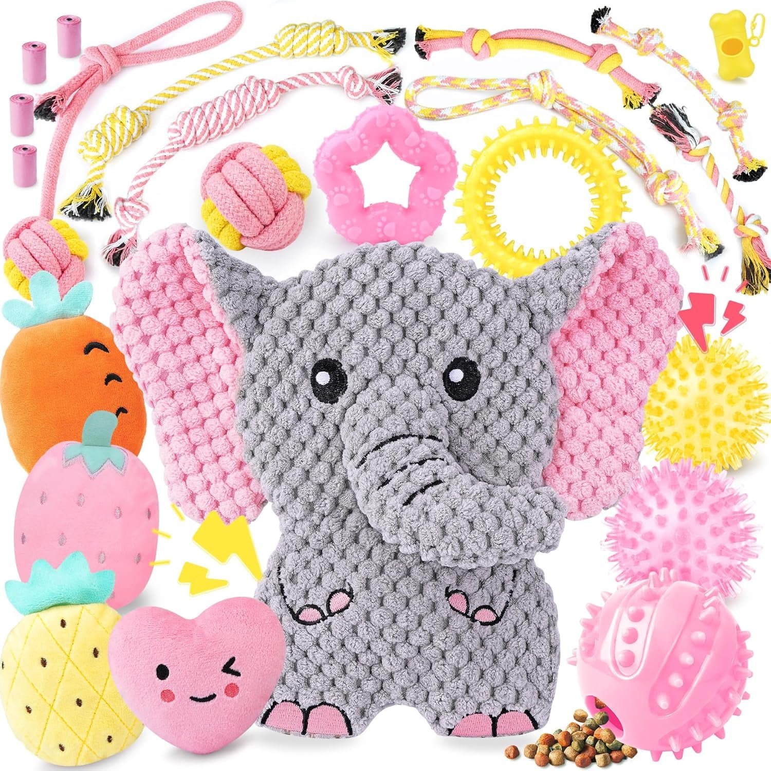 Pink Puppy Toys for Boredom - 23 Pack Puppy Chew Toys for Teething, Interactive Dog Toys for Puppies, Cute Small Dog Toys with Treat Ball, Squeaky Dog Chew Toys and Ropes
