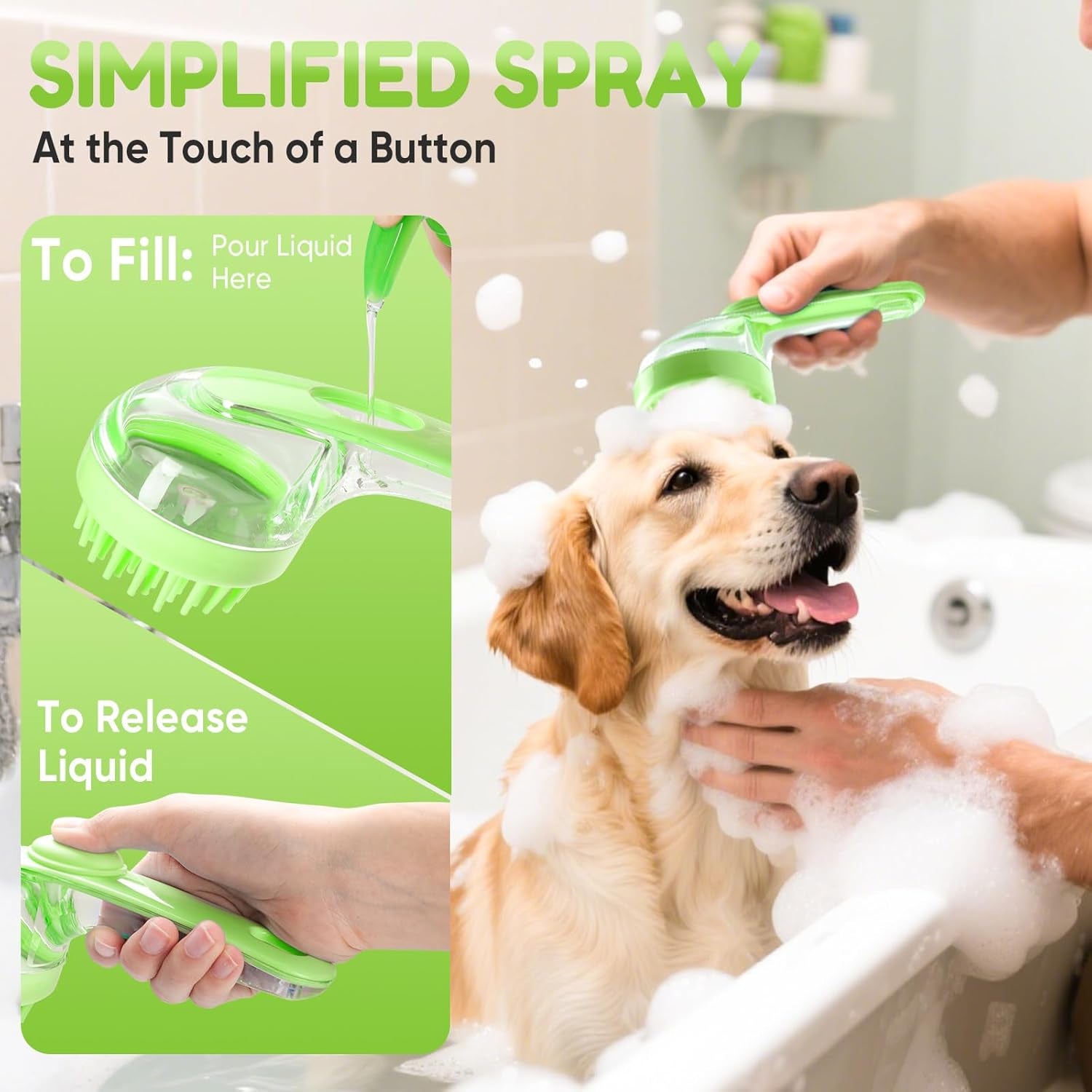 Pet Bath Brush with Shampoo Dispenser, Dog Bath Brush and Grooming Massage Brush for Dogs & Cats, Easy Dog Washing Brush for Short and Long Hair, Coarse and Fine Teeth 2Pcs (Blue)