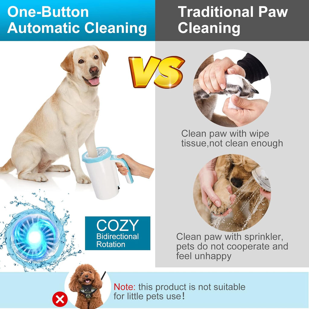 Rechargeable Automatic Dog Paw Cleaner, 2 in 1 Dog Paw Washer Cup | Portable Pet Paw Cleaner with Soft Silicone Brush, 7.4V High Power, Dog Foot Washer Suitable for Big Dog/Cat Grooming, Blue