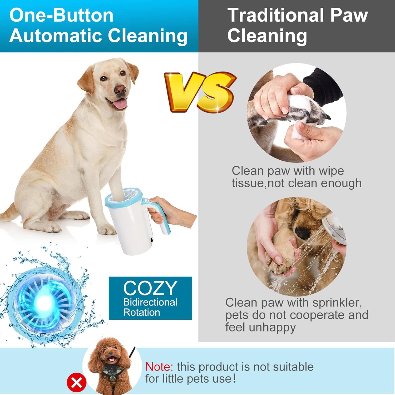 Rechargeable Automatic Dog Paw Cleaner, 2 in 1 Dog Paw Washer Cup | Portable Pet Paw Cleaner with Soft Silicone Brush, 7.4V High Power, Dog Foot Washer Suitable for Big Dog/Cat Grooming, Blue
