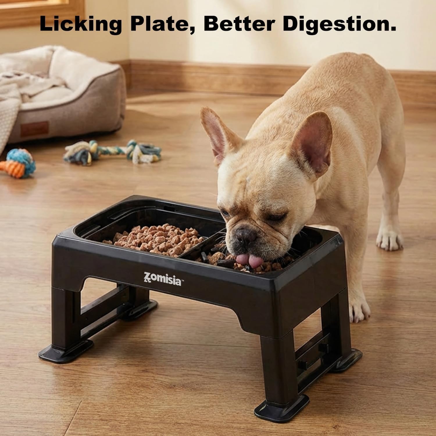 3-In-1 Elevated Dog Bowls - 6 Height Adjustable Raised Dog Bowl Stand, Double Deck Design Mess Proof, Feeding Station with 2 Stainless Steel Bowls & Licking Plate for Small Medium Large Pets