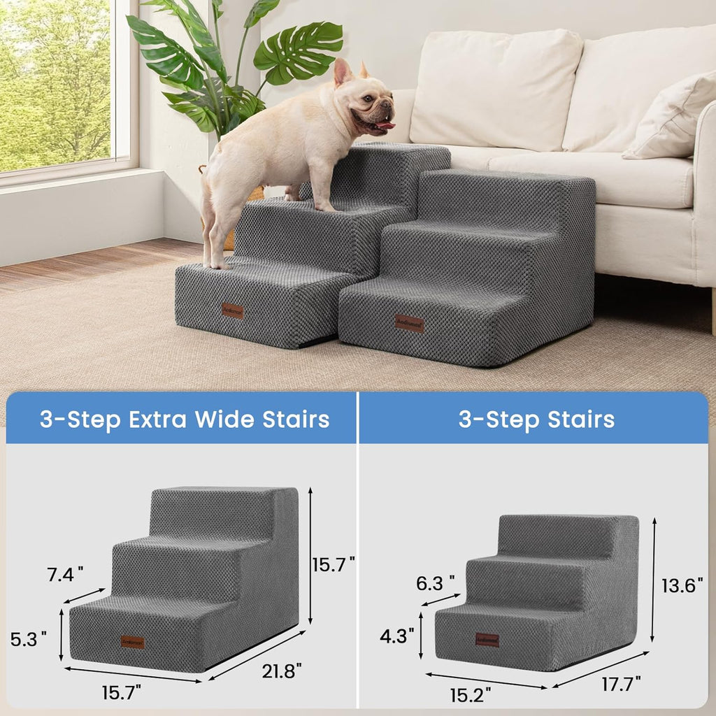 Dog Stairs for Small Dogs & Cats,3-Step Pet Steps for Couch & Bed | High-Density Foam Dog Steps with Anti-Slip Bottom,Easy for Puppies,Older Cats & Dogs to Reach Sofas & Chairs,Grey,13.6" H