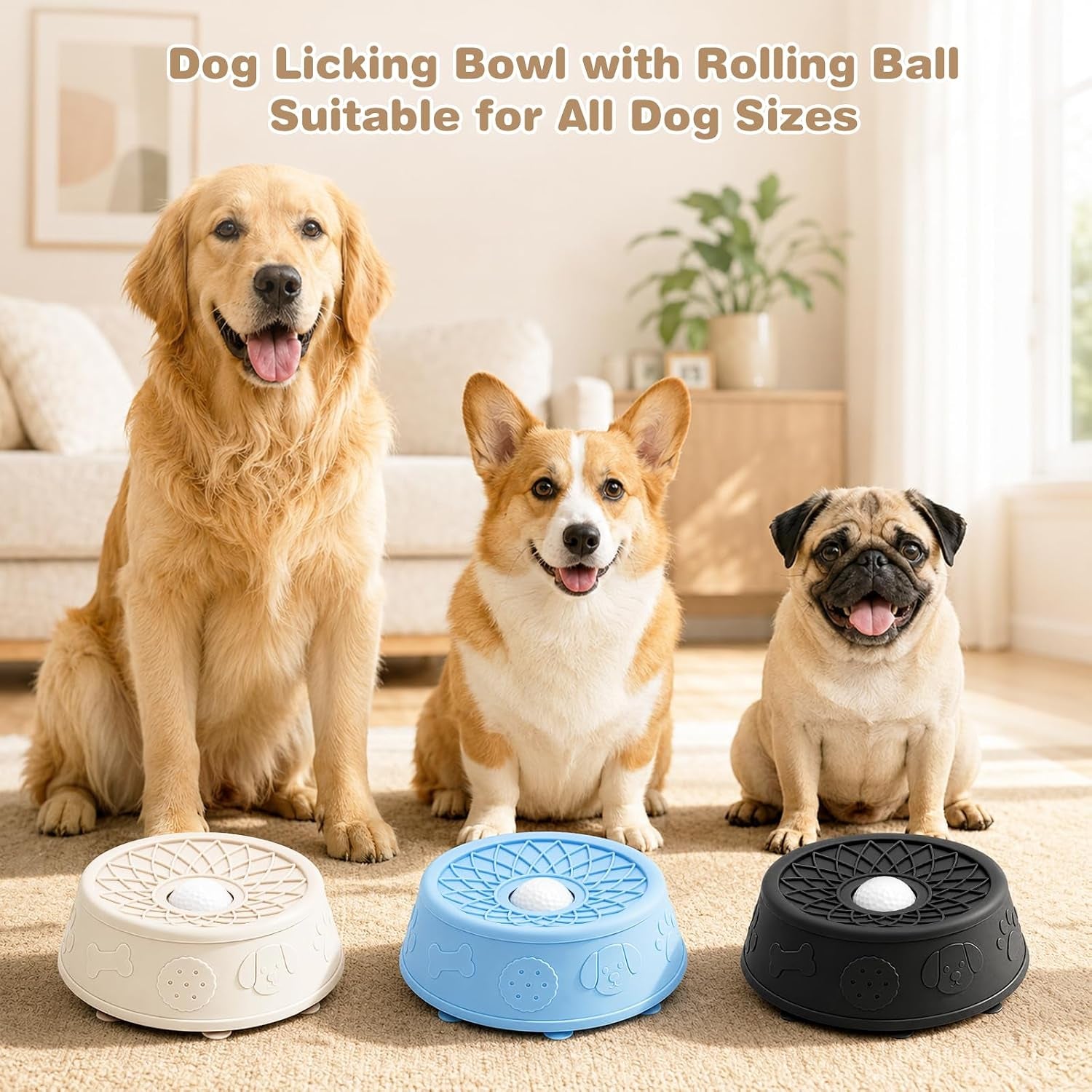 Dog Lick Bowl, Slow Feeder Dog Bowls for Liquid Treats, Food-Grade Silicone Anti-Slip Dog Licking Toy, Bone Broth and Yogurt Puzzle Feeder for Large Medium Puppy Pet & Cats Helps Protect the Stomach
