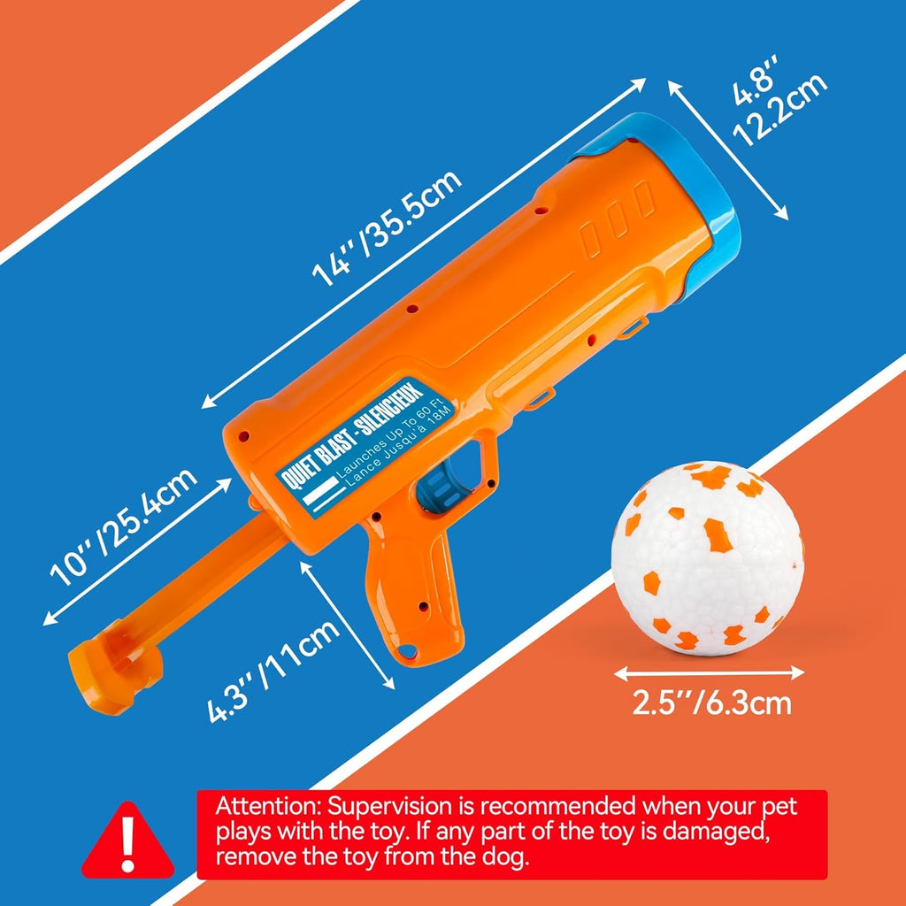 Dog Ball Launcher, Dog Ball Blaster with 3 ETPU Balls, Interactive Thrower for Medium to Large Dogs, Play Fetch Toy for Dogs for Outdoor Exercise