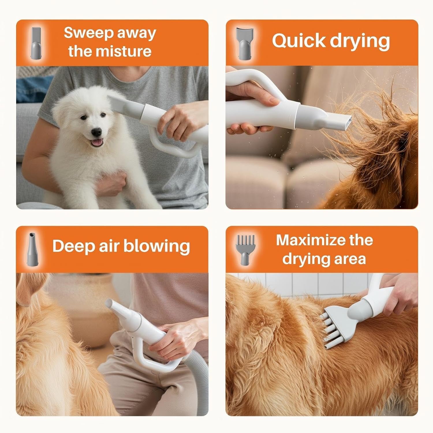 Dog Hair Dryer with Heater for Grooming, High Velocity Speed | 1550W Dog Blow Dryer, Temperature Adjustable Dog Blower Grooming, White