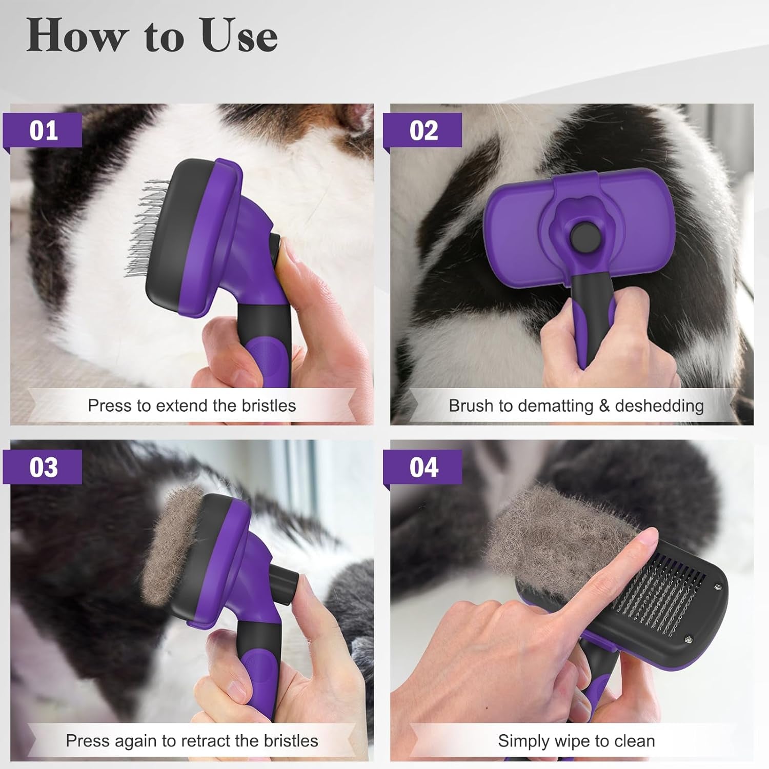 Self Cleaning Slicker Brush for Dogs & Cats, Skin Friendly Pet Grooming for Shedding, Deshedding, and Hair Removal - Puppy Brush for Long Haired Pets, Pet Supplies, Purple