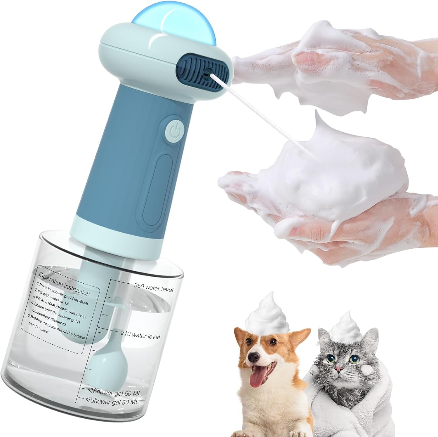 Electric Dog Shampoo Dispenser IPX7 Cat Shampoo Sprayer,Pet Bath Supplies Automatic Foaming Shampoo Dispenser for Dog Deep Cleaing Kitchen Sink Bathroom Grey