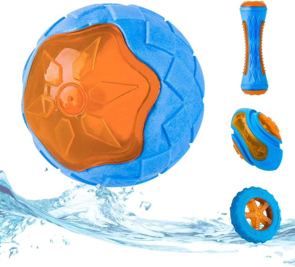 Dog Squeaky Toys Pack 4 Pcs, Pool Toys, Floating Toys for Interactive Fetch & Play, Dog Beach Toy Set, TPR