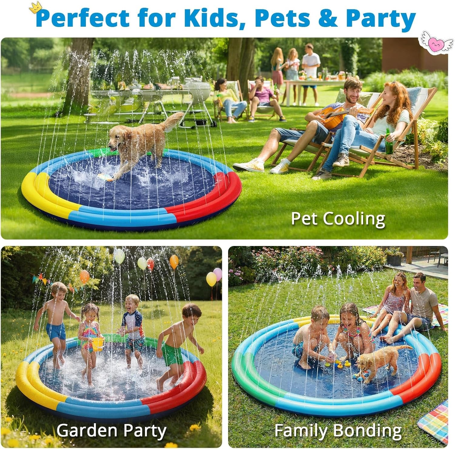 78" Extra Large Non-Slip Splash Pad for Kids & Dogs, Thicker Sprinkler Mat, Backyard Outdoor Water Toys, Durable Summer Fountain Play Pool Gifts for Toddlers, Children & Pets